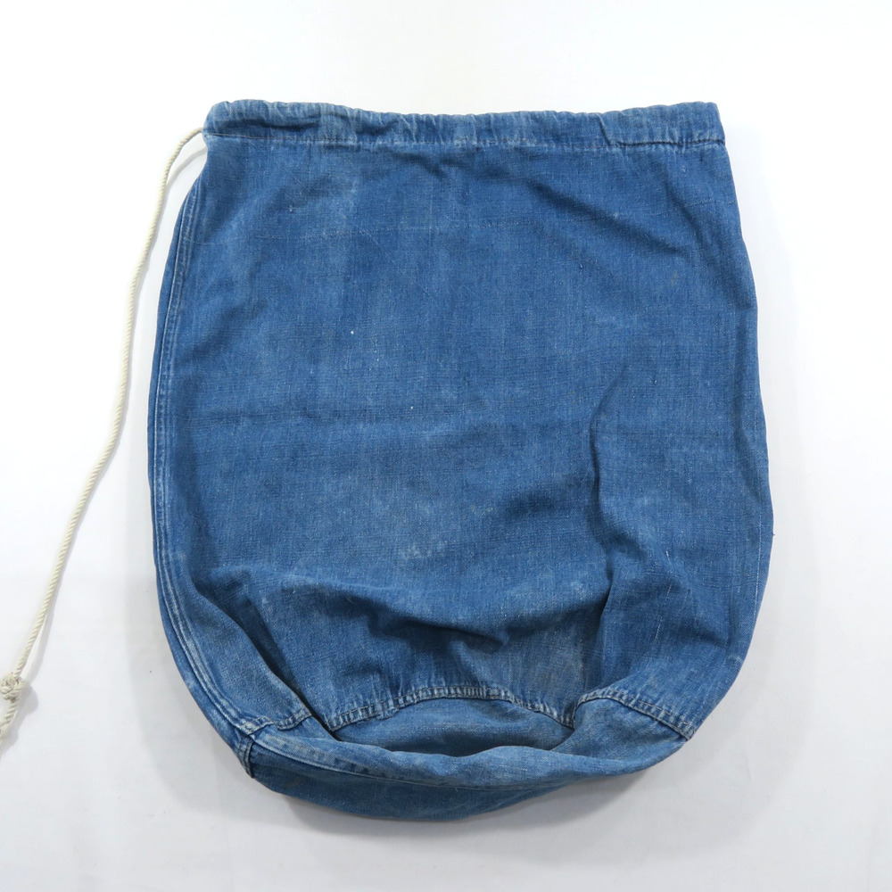 Denim Drawstring Laundry Bag Military WW2? USN? Vintage